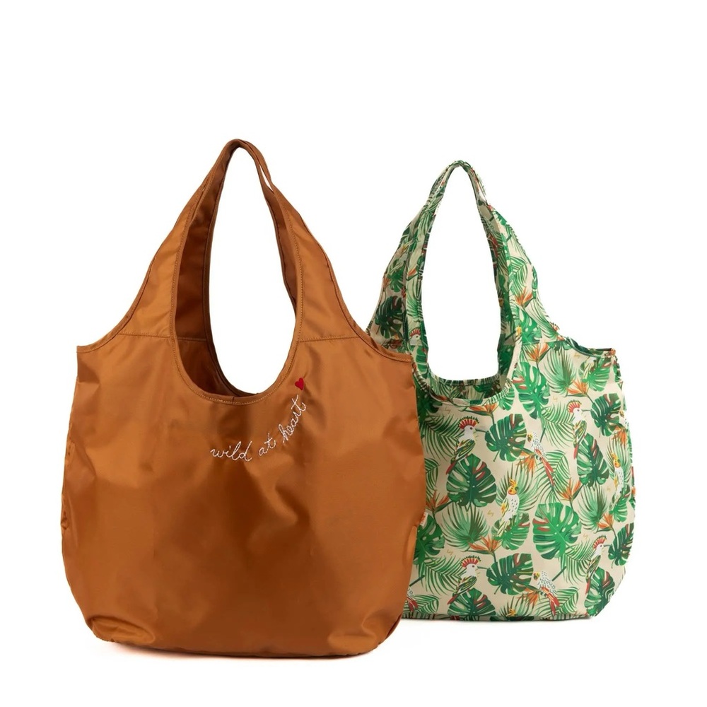 Lug Eco Shopper Tote Bag Set 2 Embroidery Wild at Heart Tropical Birds Copper